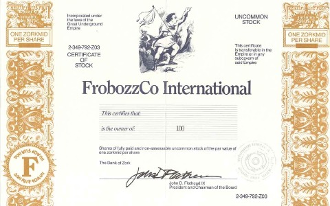 FrobozzCo International Stock Certificate